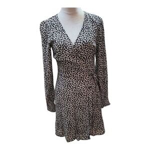 NWT  Abercrombie Fitch Black  Ditsy Floral Print Long Sleeve Wrap Dress Sz S